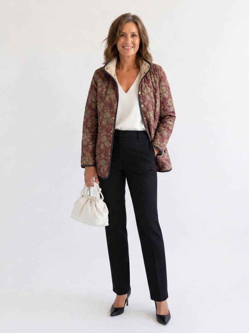 Isabel | Chaqueta acolchada de damasco color ciruela
