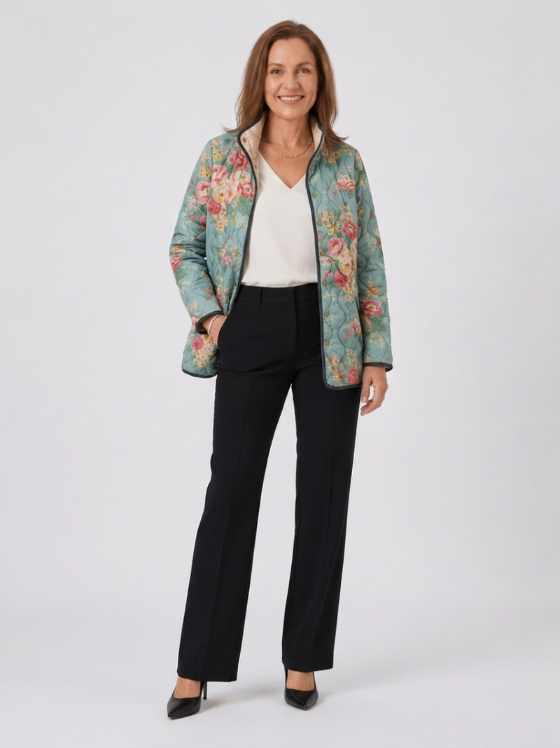 Claudia | Chaqueta acolchada de rosas color celadón