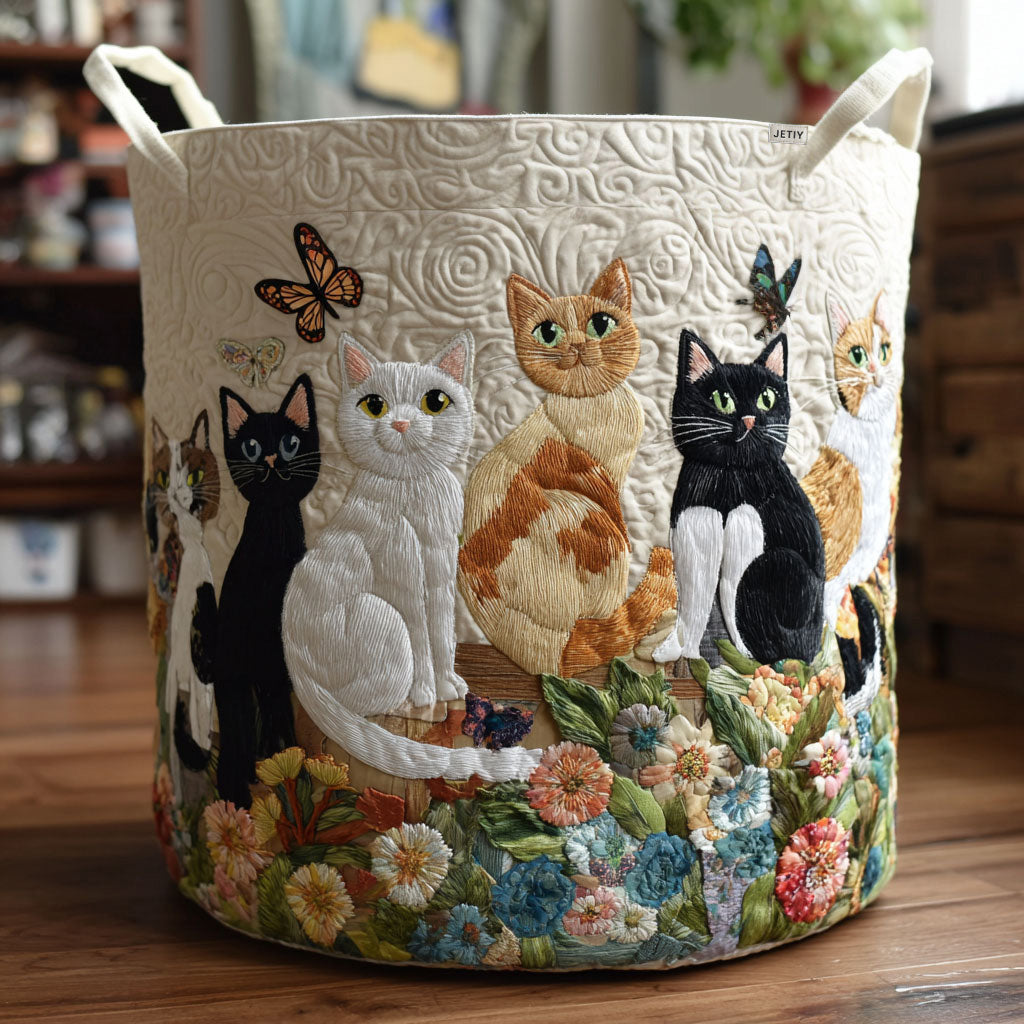 Grazia, cesto acolchado con motivo de gatos en el jardín