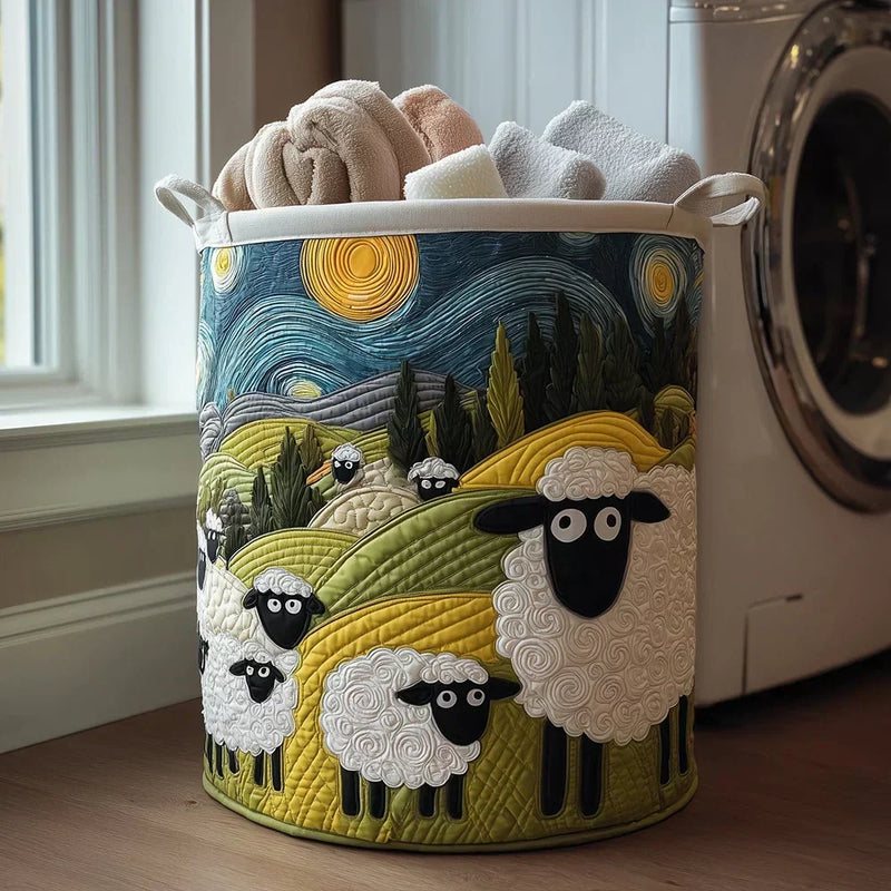 Agnese, cesto acolchado con motivo de ovejitas en el prado