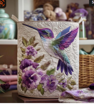 Eva, cesto acolchado con motivo de colibrí entre flores